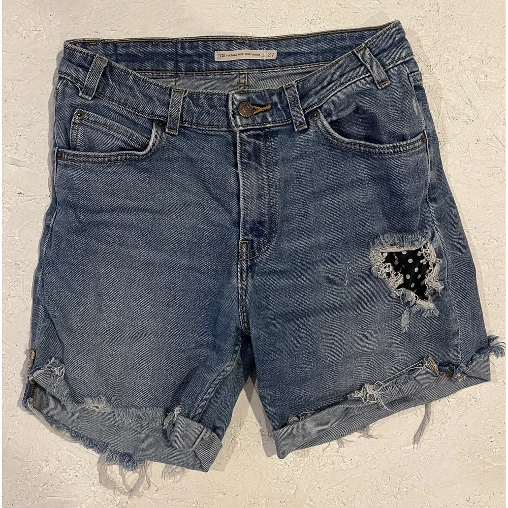 Levis Orange Tab Vintage High Rise Skinny Denim Shorts Womens Size 27 Distressed